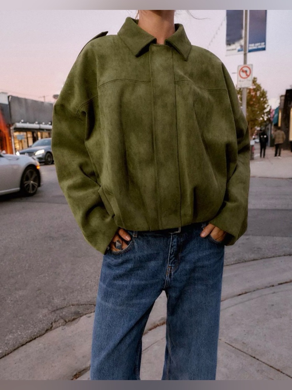 ZARA - WOMAN FAUX SUEDE BOMBER JACKET MID-KHAKI GREEN - COLOR: MID KHAKI